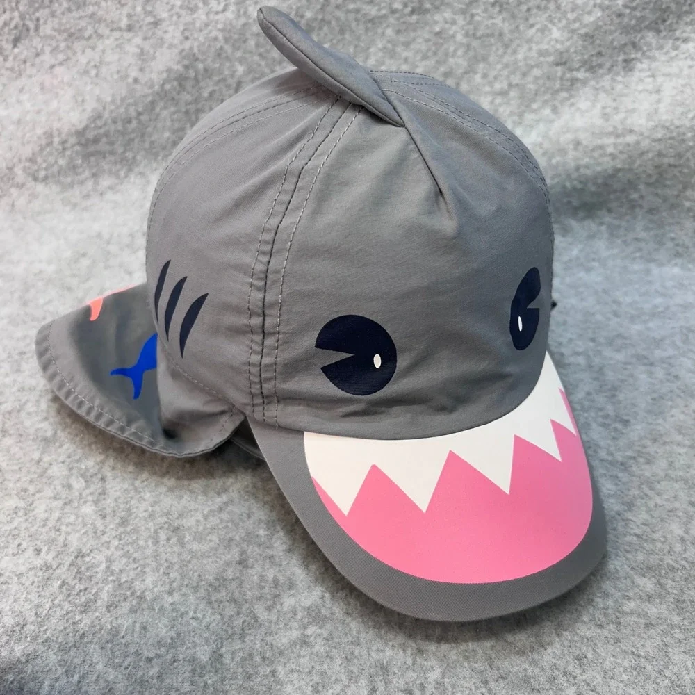 Shark Face Kids Gray Cat & Jack Sun Hat Flap Cap 3D Fin Neck Guard S/M 2133